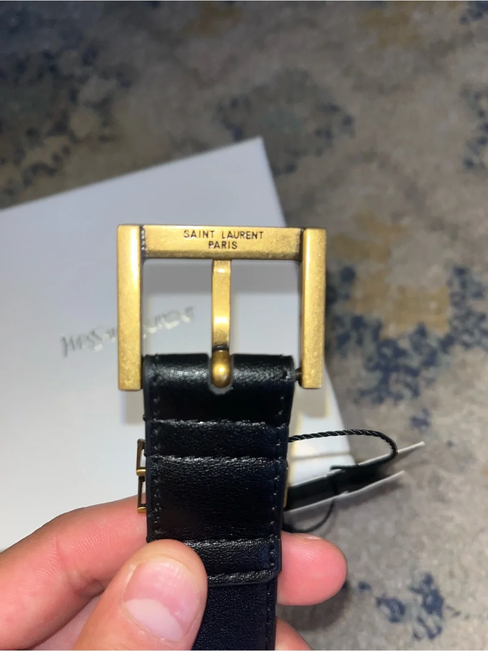Yves Saint Laurent Black Leather Belt with Gold YSL Buckle